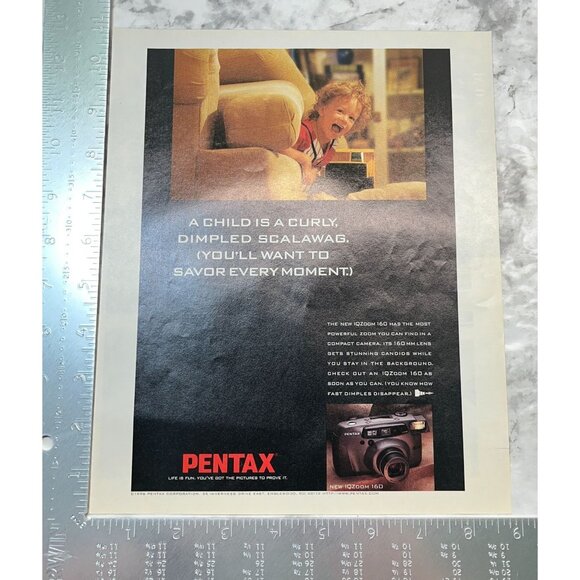 Pentax Camera Print Ad Vintage 90s IQZoom 160 Curly Hair Child Life is Fun - Picture 2 of 5